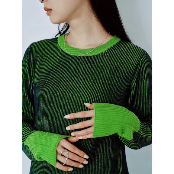 CONTRAST TRIM RIB KNIT TOP