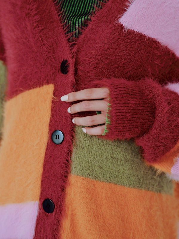 MULTI COLOR SHAGGY KNIT CARDIGAN