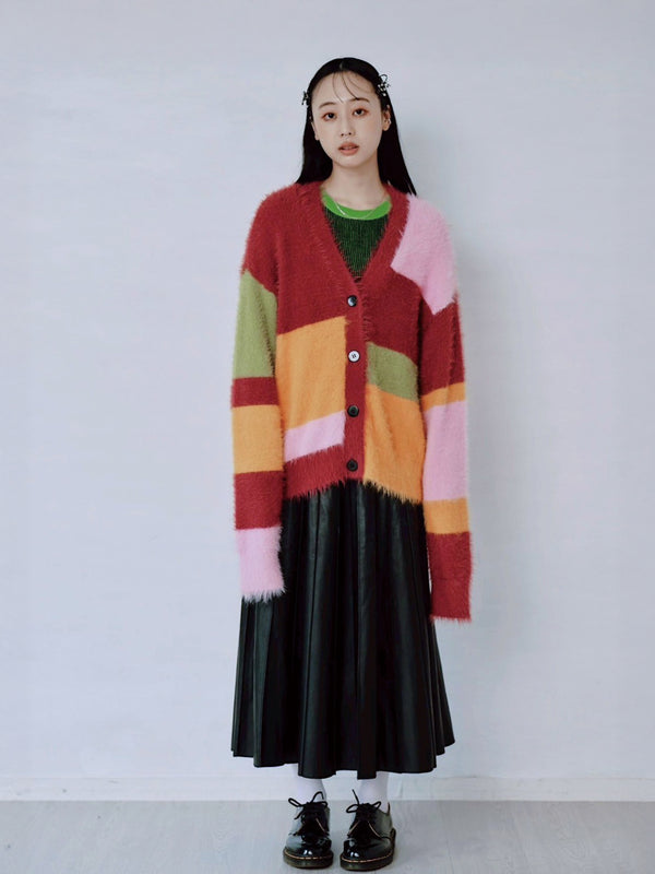 MULTI COLOR SHAGGY KNIT CARDIGAN