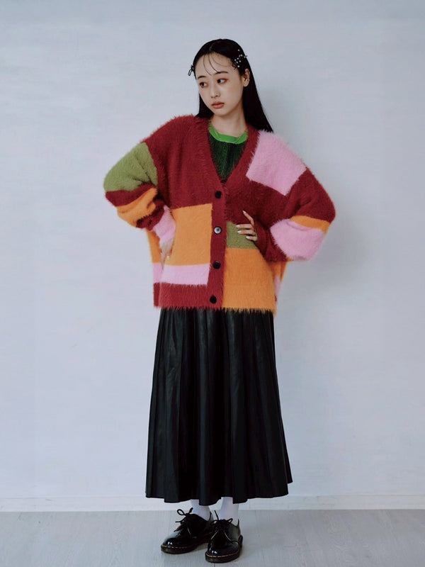 MULTI COLOR SHAGGY KNIT CARDIGAN