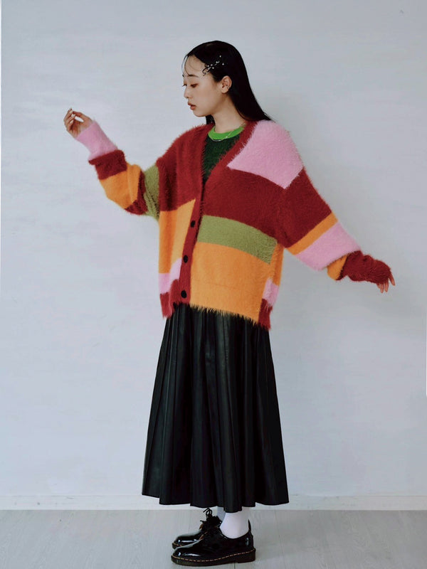 MULTI COLOR SHAGGY KNIT CARDIGAN