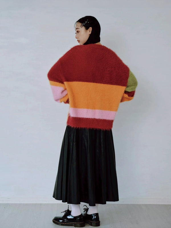 MULTI COLOR SHAGGY KNIT CARDIGAN