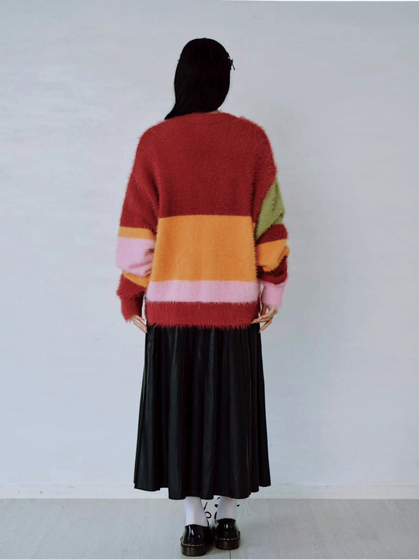 MULTI COLOR SHAGGY KNIT CARDIGAN