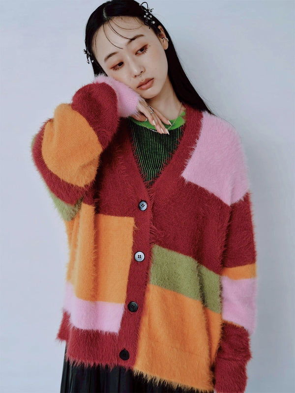MULTI COLOR SHAGGY KNIT CARDIGAN