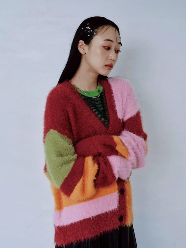 MULTI COLOR SHAGGY KNIT CARDIGAN
