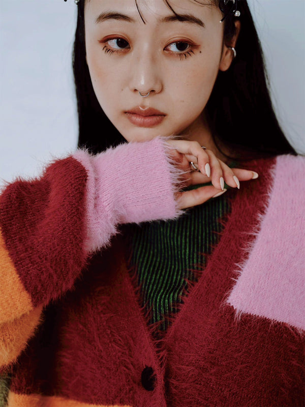 MULTI COLOR SHAGGY KNIT CARDIGAN