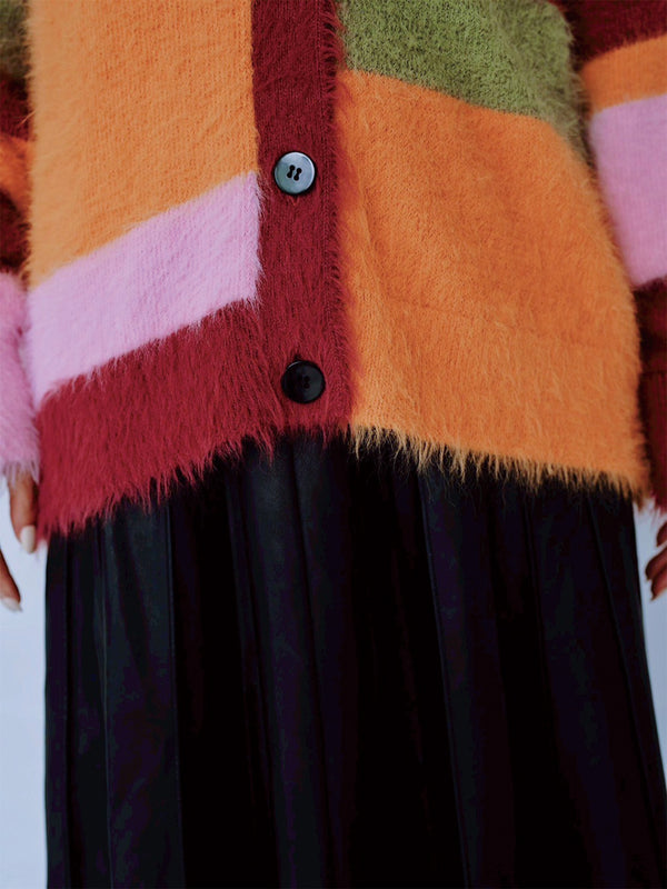 MULTI COLOR SHAGGY KNIT CARDIGAN