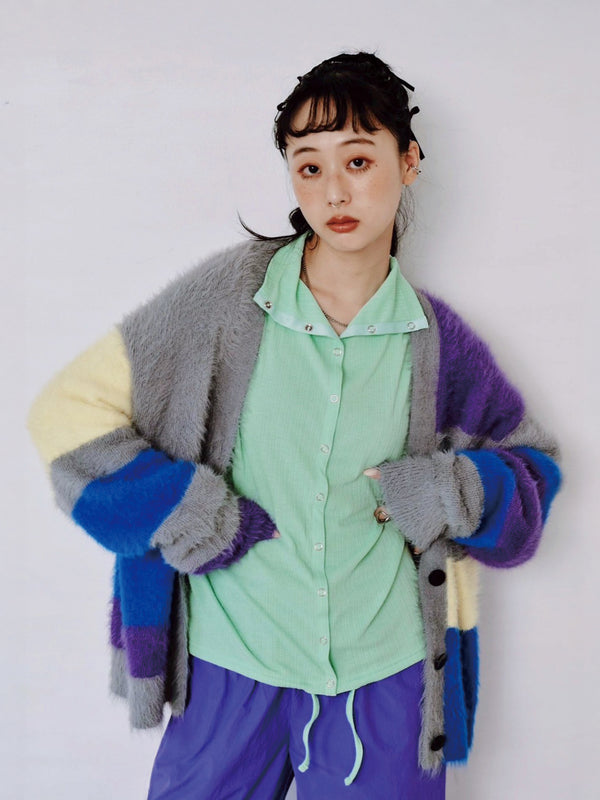 MULTI COLOR SHAGGY KNIT CARDIGAN