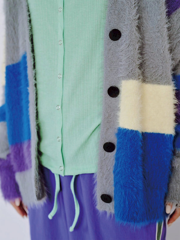 MULTI COLOR SHAGGY KNIT CARDIGAN