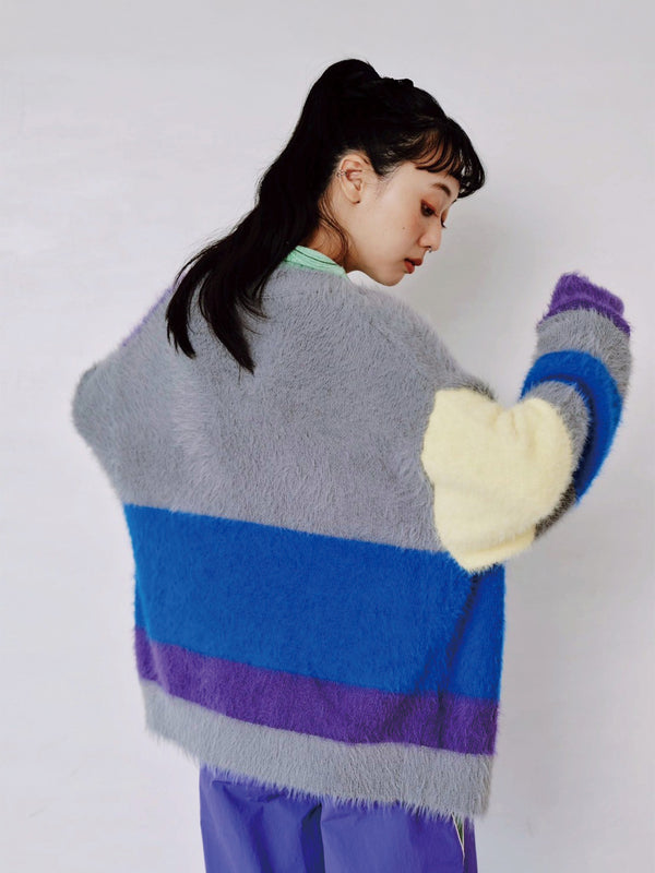 MULTI COLOR SHAGGY KNIT CARDIGAN