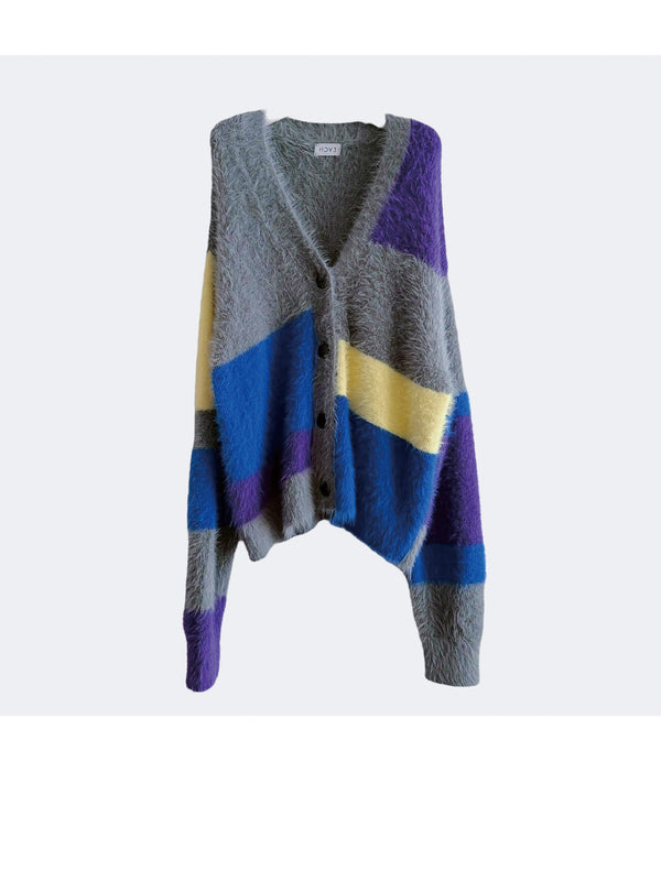 MULTI COLOR SHAGGY KNIT CARDIGAN
