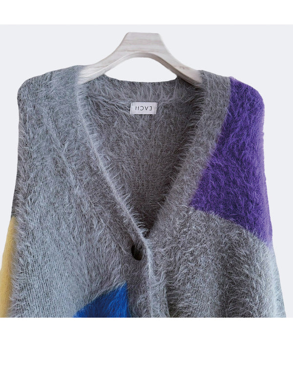 MULTI COLOR SHAGGY KNIT CARDIGAN