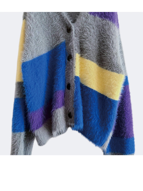 MULTI COLOR SHAGGY KNIT CARDIGAN