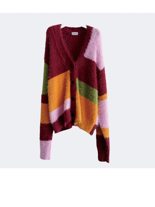 MULTI COLOR SHAGGY KNIT CARDIGAN