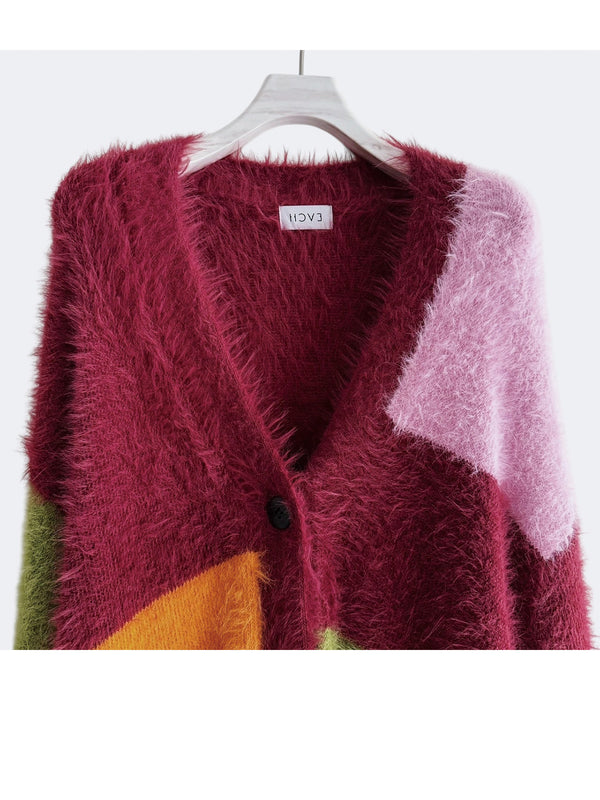 MULTI COLOR SHAGGY KNIT CARDIGAN