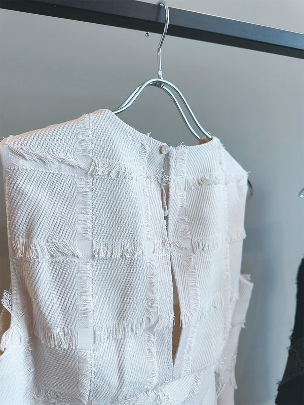 cut jacquard check blouse