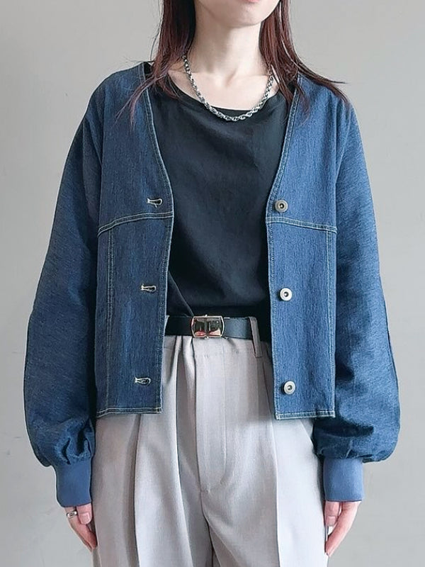 袖リブデニムジャケット