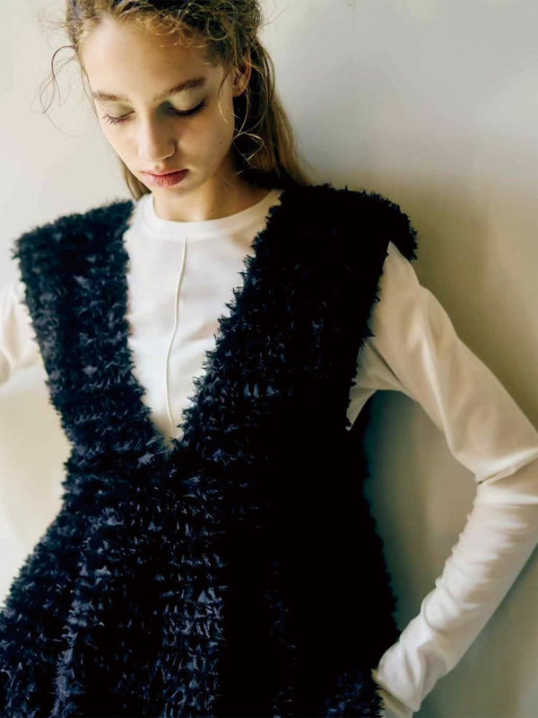 メッシュニットクルーネックトップス