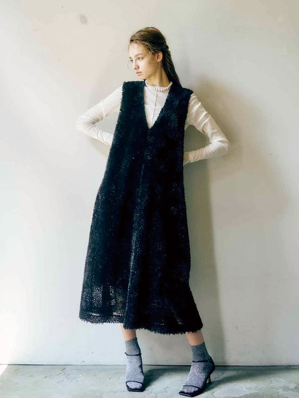 メッシュニットクルーネックトップス