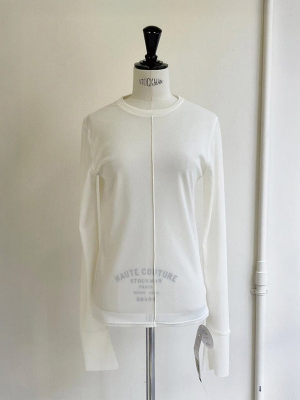 メッシュニットクルーネックトップス