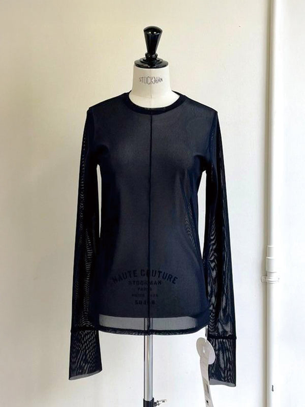 メッシュニットクルーネックトップス