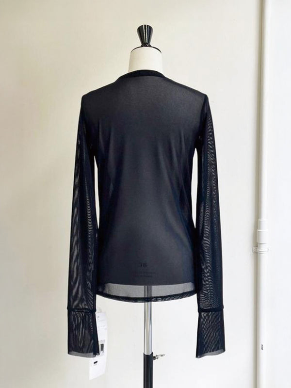 メッシュニットクルーネックトップス