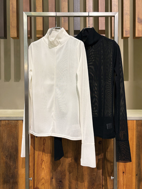 メッシュニットハイネックトップス