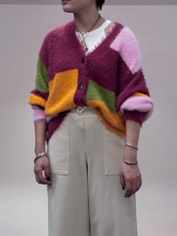MULTI COLOR SHAGGY KNIT CARDIGAN