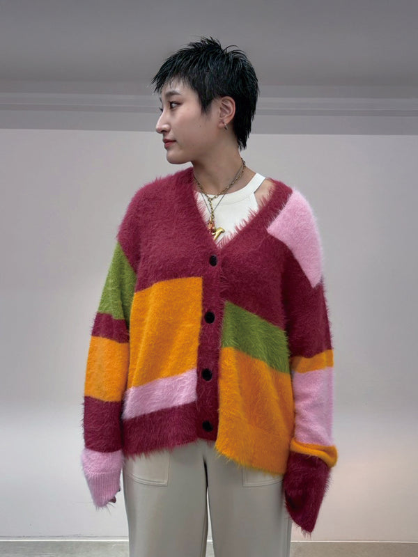 MULTI COLOR SHAGGY KNIT CARDIGAN