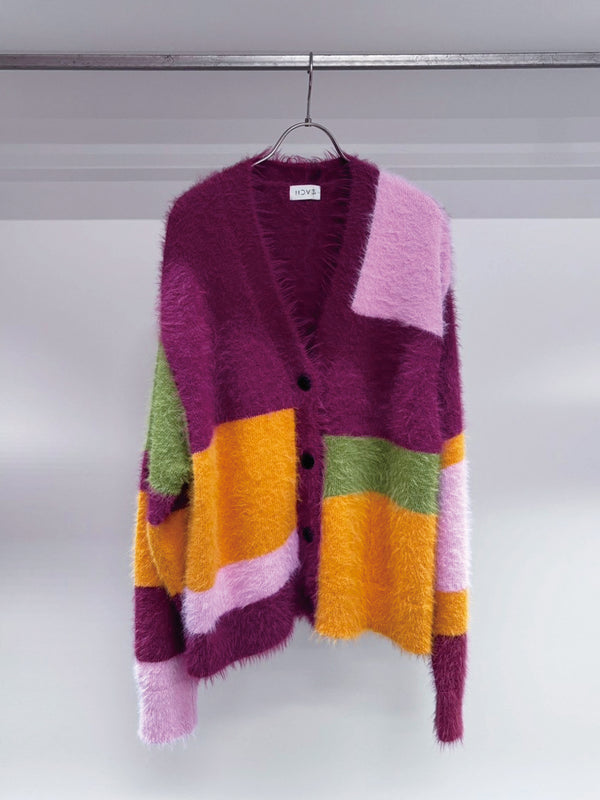 MULTI COLOR SHAGGY KNIT CARDIGAN