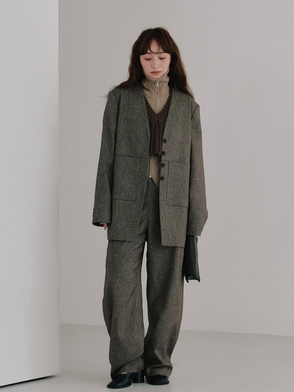 silk nep collarless jacket