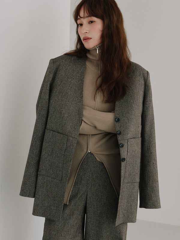 silk nep collarless jacket