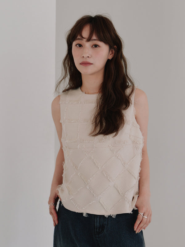 cut jacquard check blouse