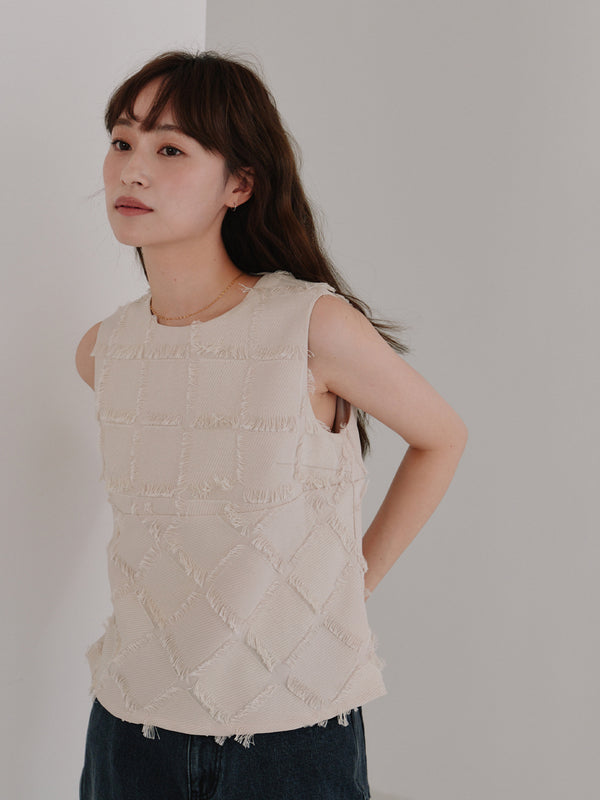 cut jacquard check blouse