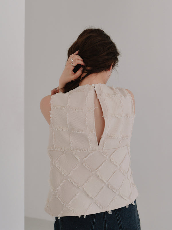 cut jacquard check blouse