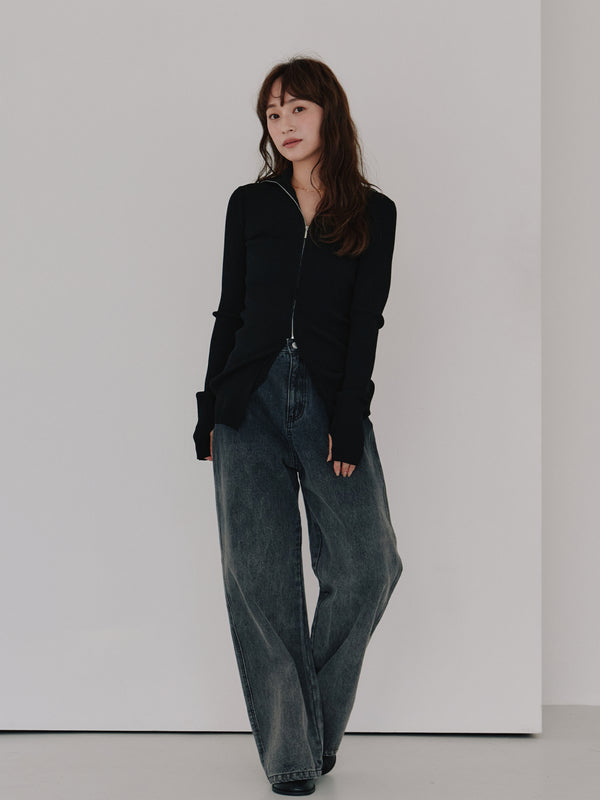 zip up rib knit