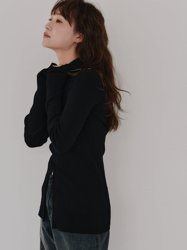 zip up rib knit