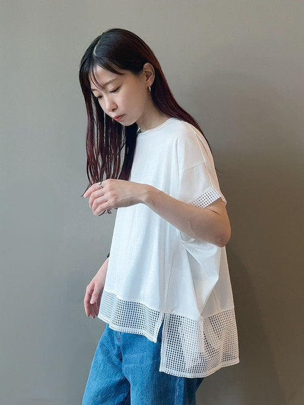 裾メッシュカットソー