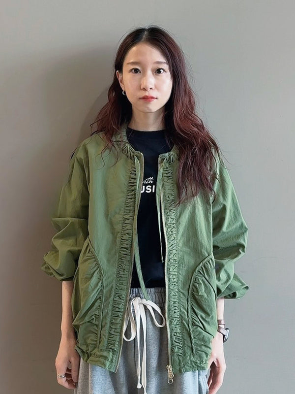 撥水ナイロンノーカラーブルゾン