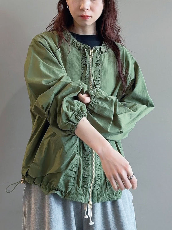 撥水ナイロンノーカラーブルゾン